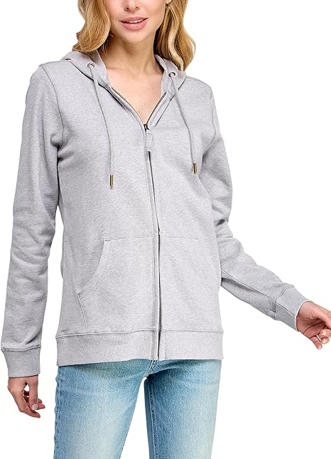 Women's Slub Knit Full-Zip Hoodie, Textured CottonZip-Up T-Shirt Hoodie for Women